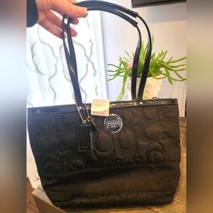 Black quilted nylon coach purse